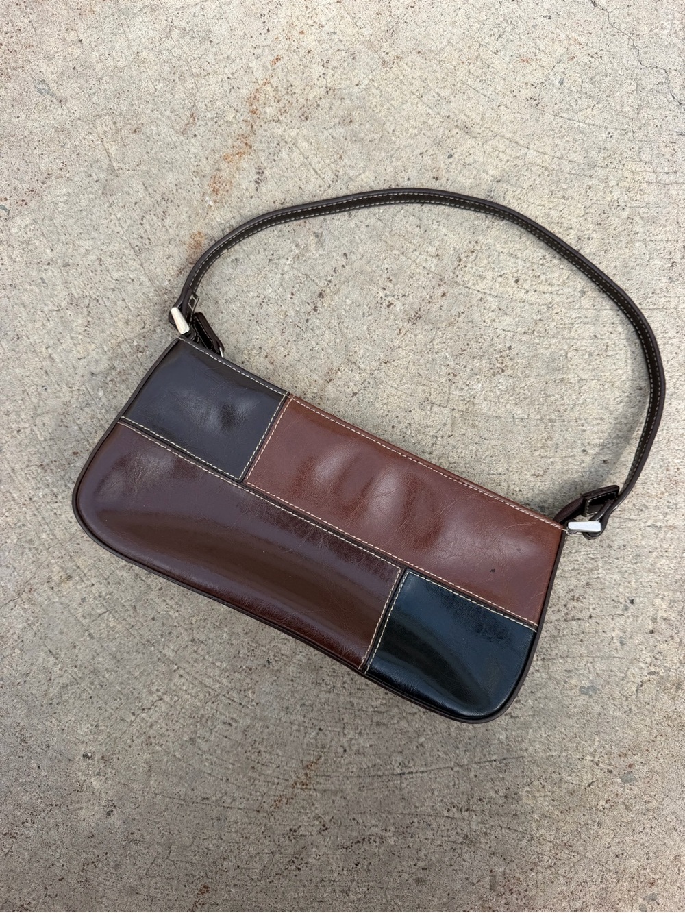 Y2K Patchwork Color Block Shoulder Bag in Brown and Black
